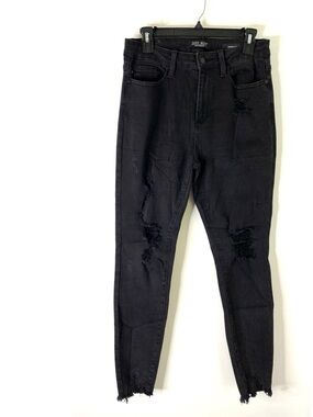 Judy Blue Black High Rise Distressed Skinny Jeans Ripped Raw Hem Stretch Denim